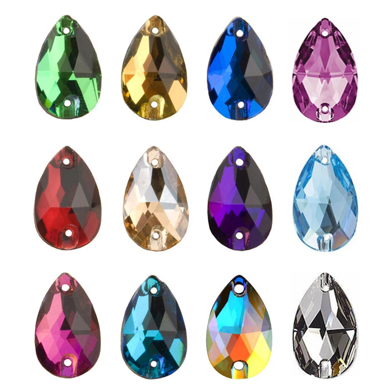 Rectangle Acrylic Rhinestones Sew-On by Yiben (17 Colors, 3 Sizes)