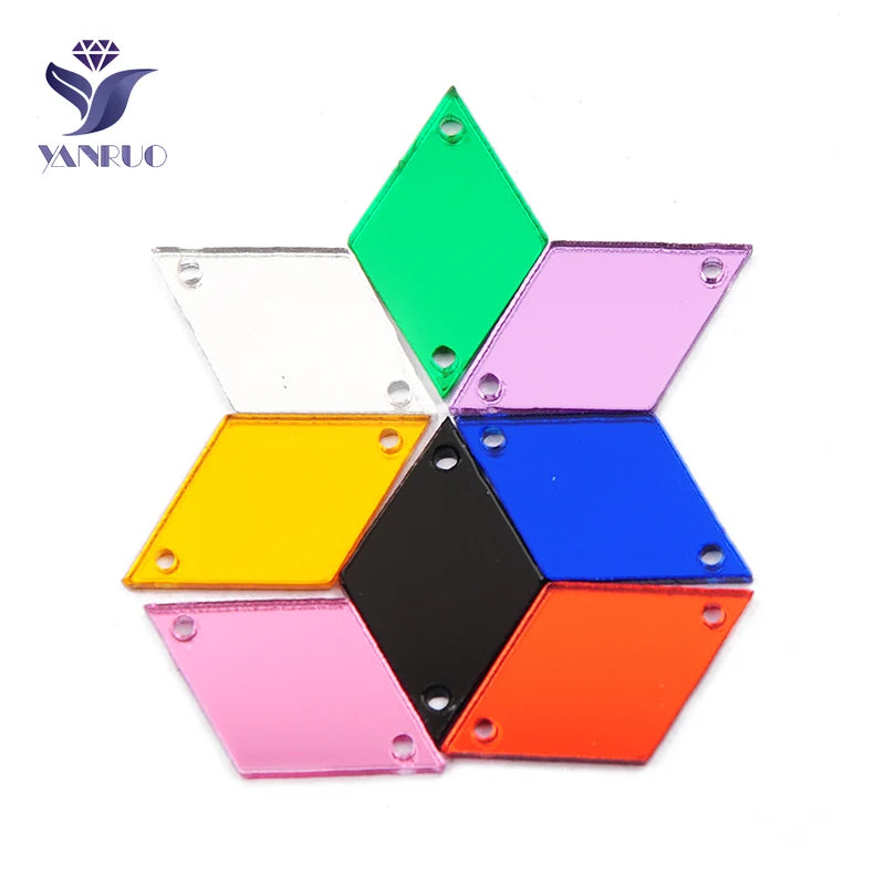 Rectangle Acrylic Rhinestones Sew-On by Yiben (17 Colors, 3 Sizes)