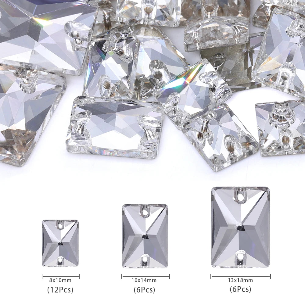 Rectangle Glass Sew-On Rhinestones by Yiben (3 Colors, Mix Size)