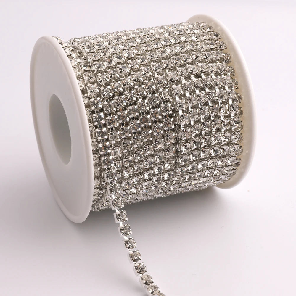 SS6-SS28 Glitter Rhinestone Cup Chain by Yiben (Silver/Gold Base)