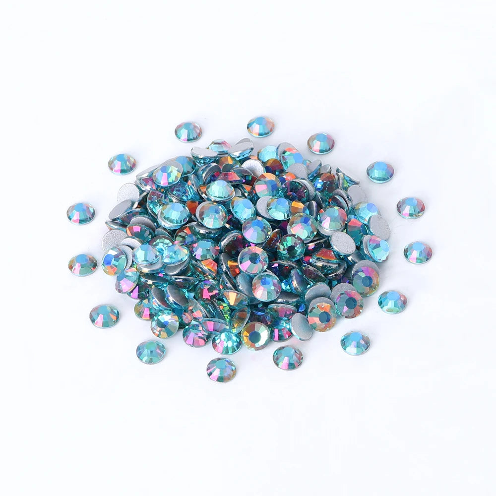 SS6-SS30 High-Shine Champagne Aquamarine Non-Hotfix Flat Rhinestones by Yiben