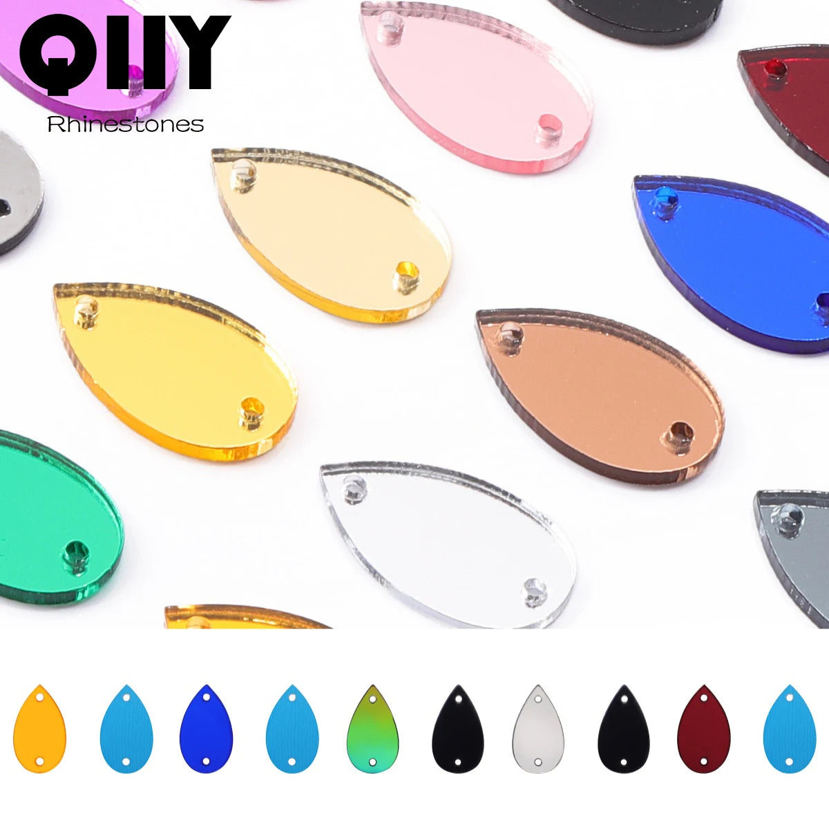 Rectangle Acrylic Rhinestones Sew-On by Yiben (17 Colors, 3 Sizes)