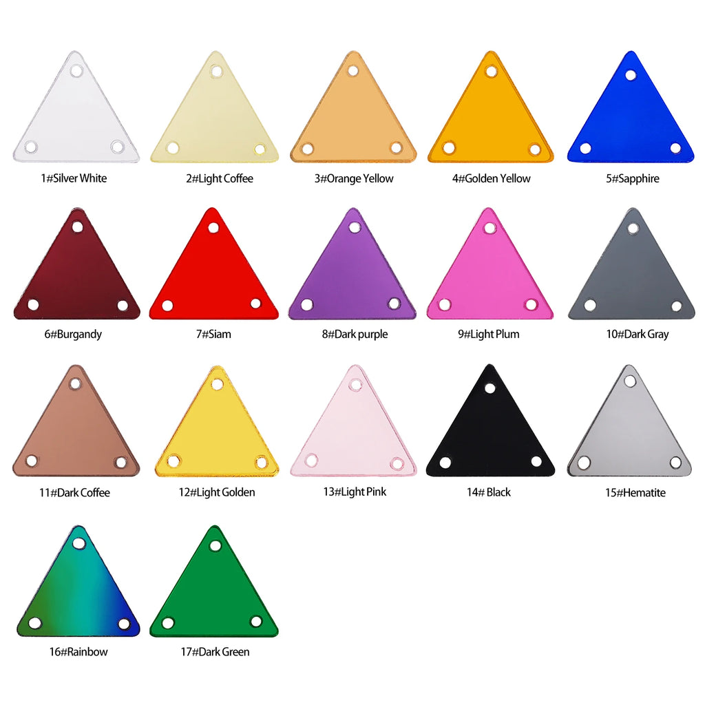 Triangle Acrylic Rhinestones Sew-On by Yiben (17 Colors, 2 Sizes)