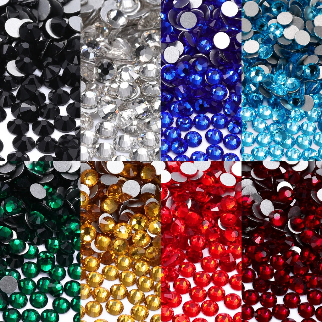 1440Pcs Glitter Glass Round Non Hotfix Rhinestones (SS8-SS10) by Yiben