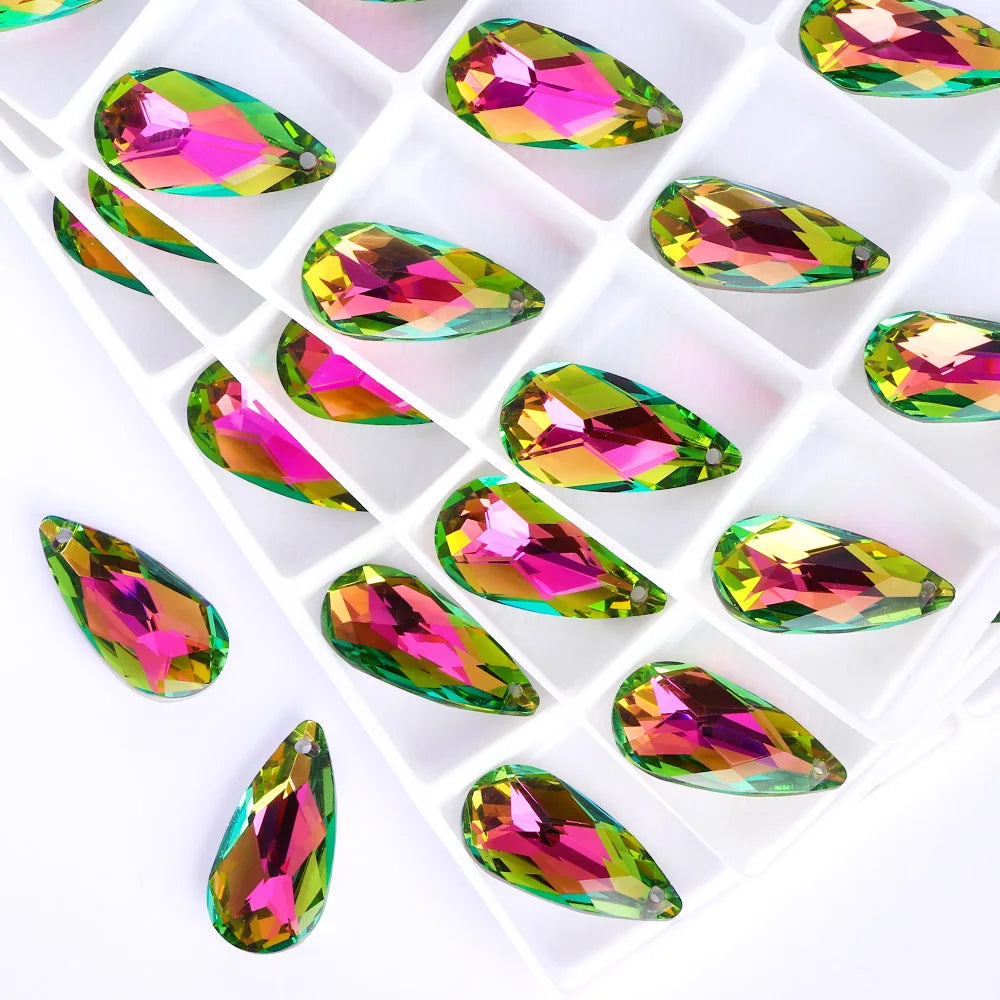 Drop Single Hole Pointed Back Glass Rhinestone 12x24mm 15 Colors by Yiben