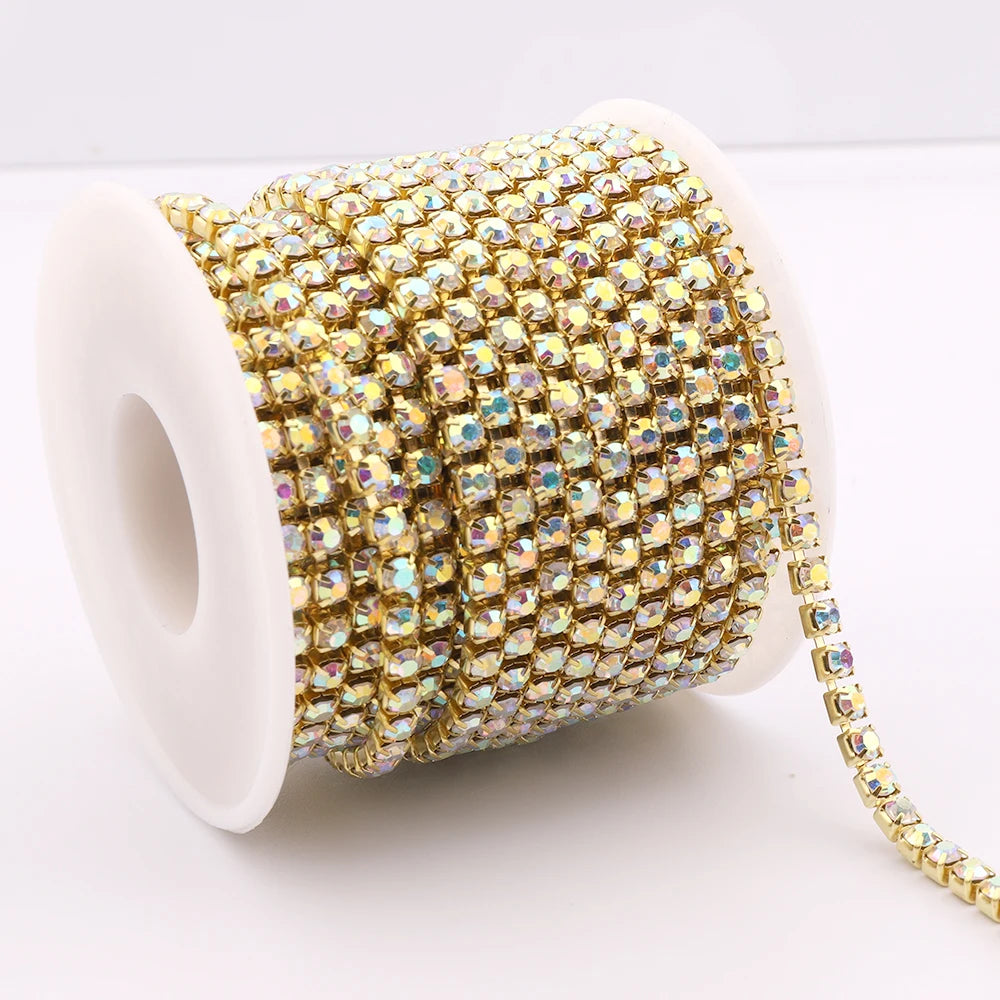 SS6-SS28 Glitter Rhinestone Cup Chain by Yiben (Silver/Gold Base)