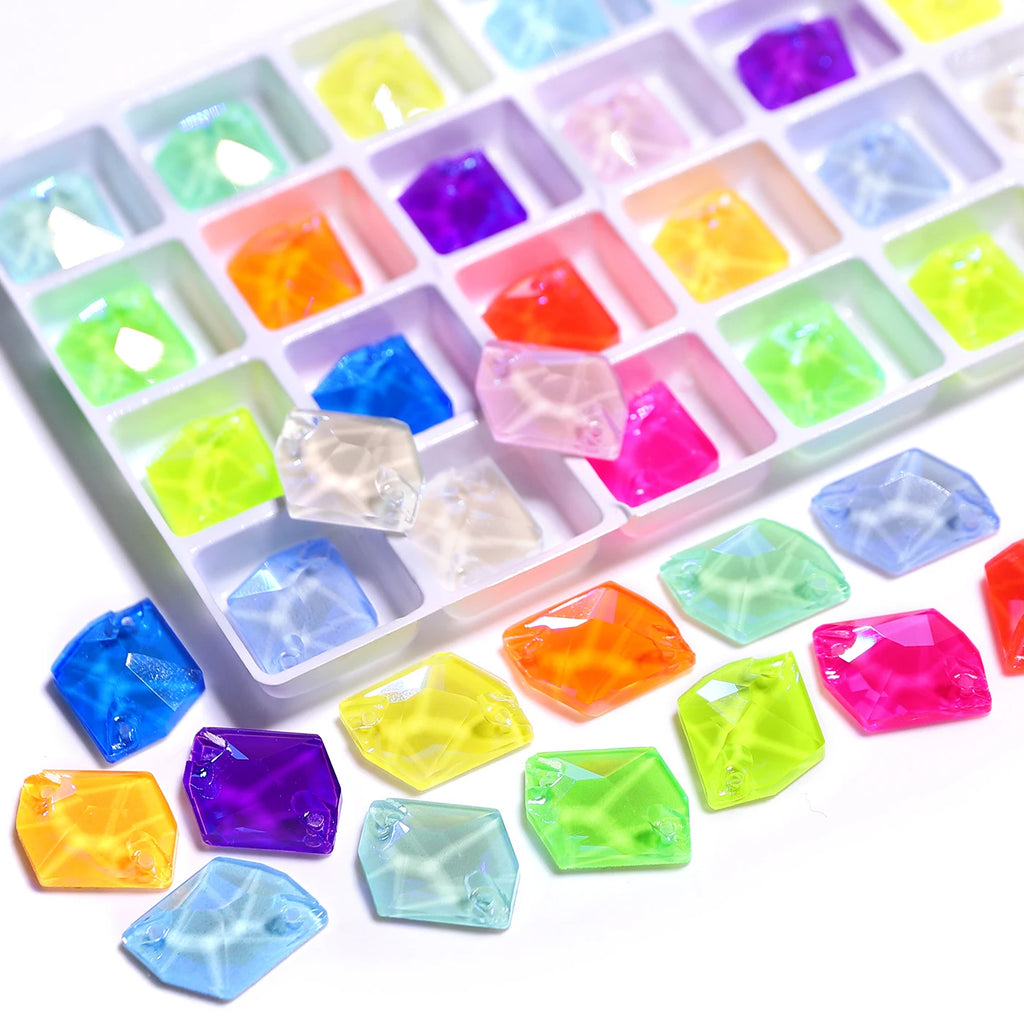 Polygon Glass Sewing Rhinestones Electric Neon Series 15 Colors by Yiben