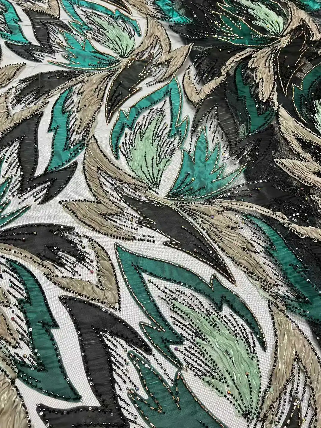 Handmade Beaded Sequins African Lace Fabric by Yiben (7 Colors, 5 Yards)