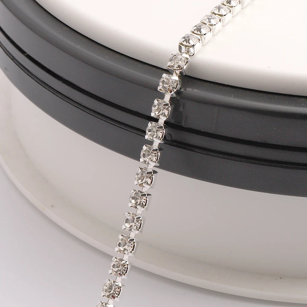 SS6-SS28 Glitter Rhinestone Cup Chain by Yiben (Silver/Gold Base)