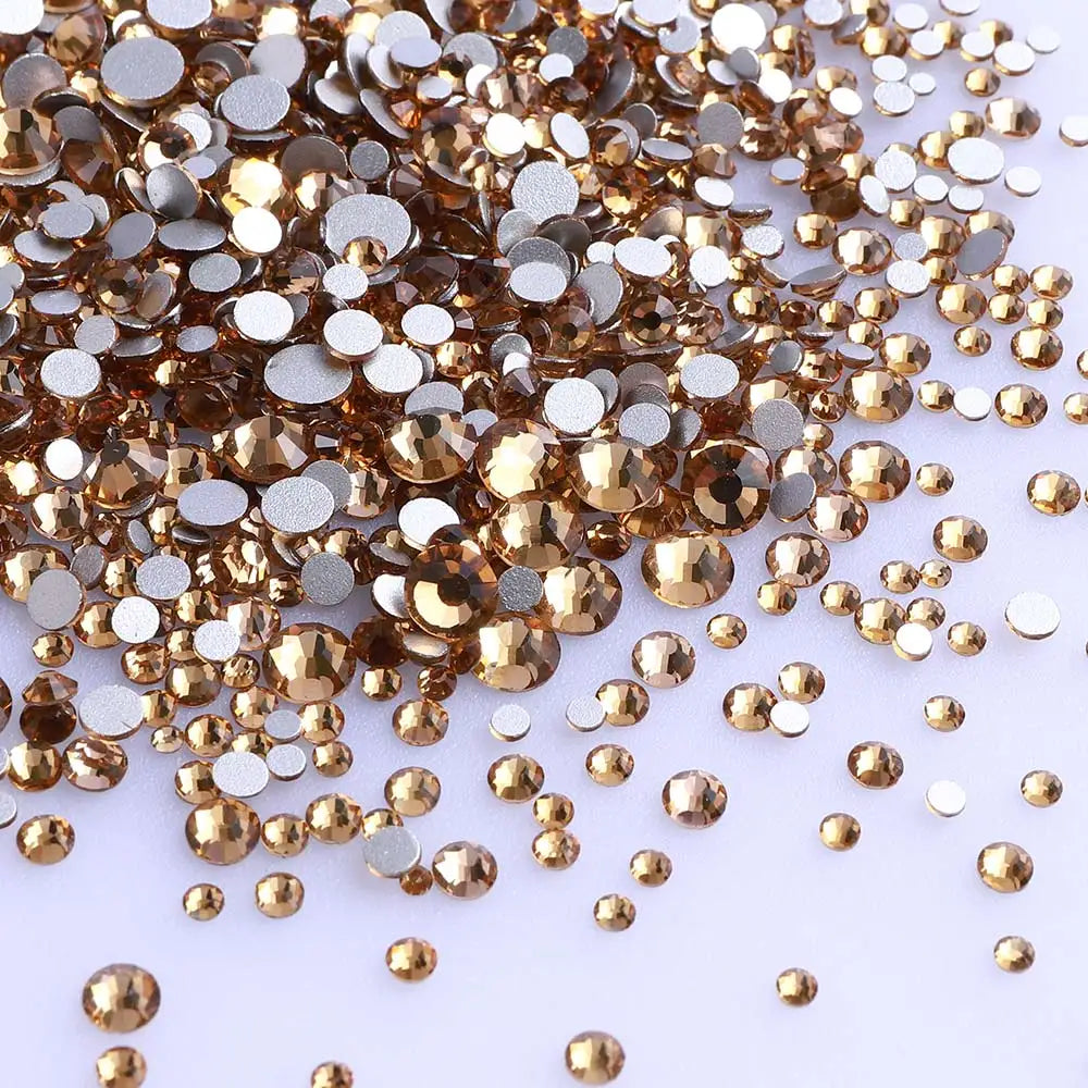 SS3-SS20 Mix Size Gold Flatback Non-Hotfix Rhinestones by Yiben (33 Colors)