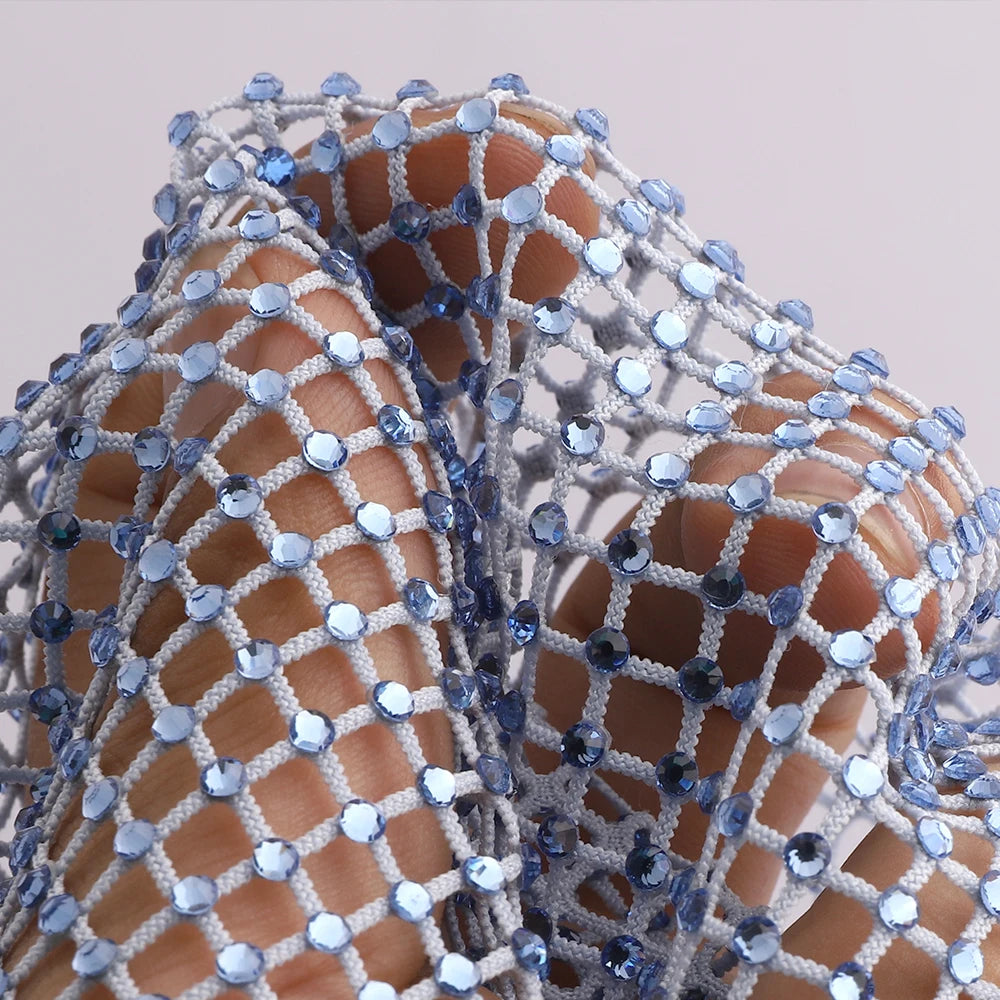 Stretch Crystal Net Fabric with Glass Rhinestones SS10 (12 Colors) by Yiben