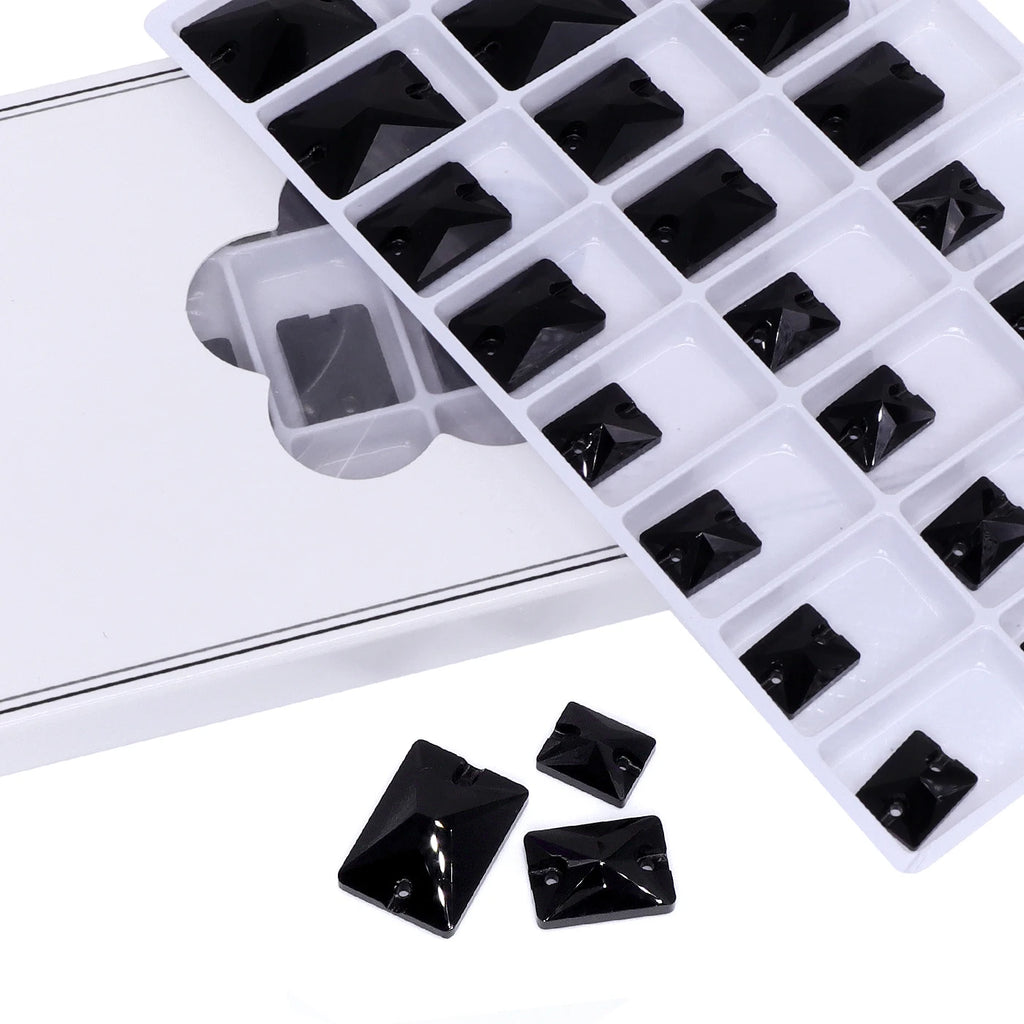 Rectangle Glass Sew-On Rhinestones by Yiben (3 Colors, Mix Size)
