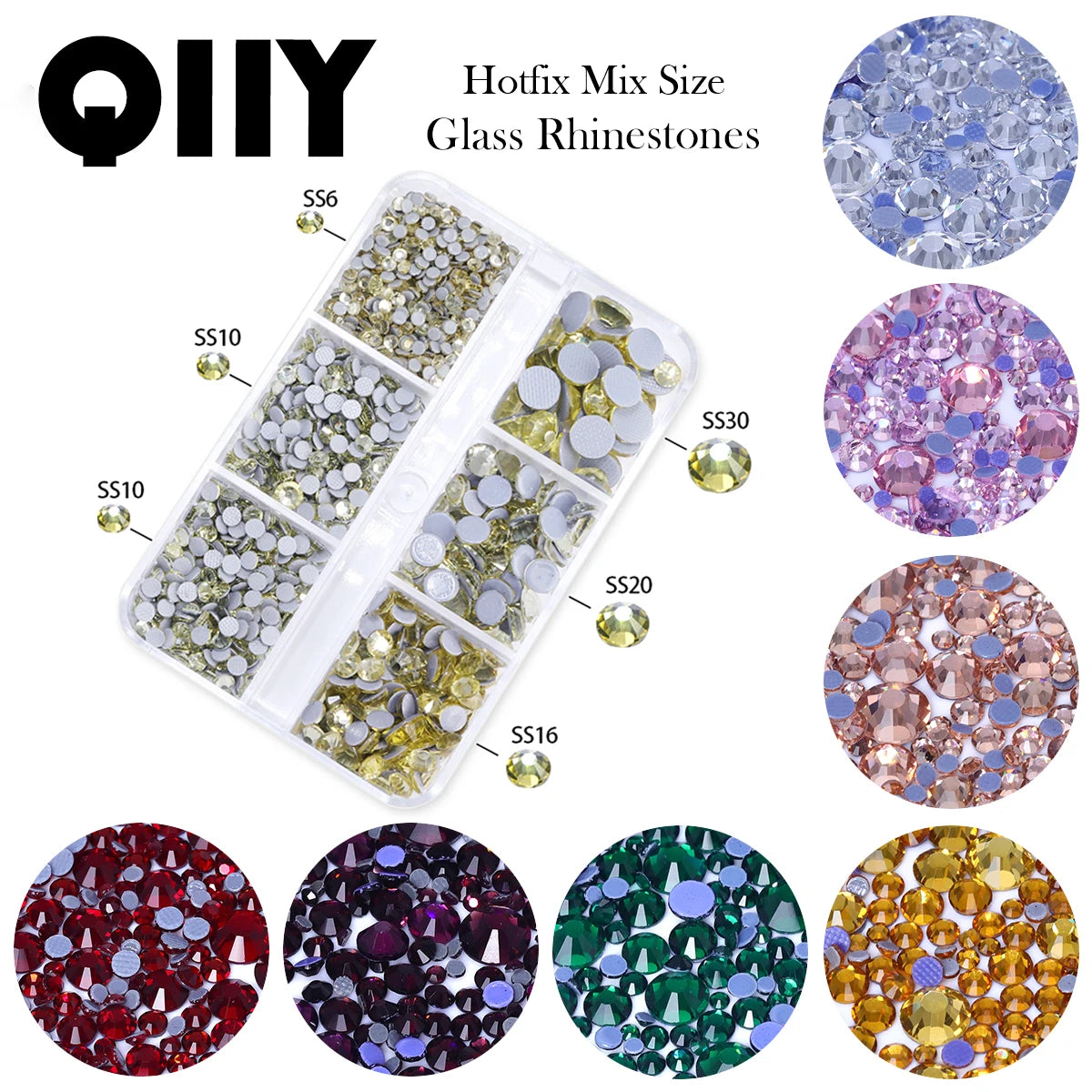 6 Boxed Hotfix Rhinestones SS6-SS30 Mix Size 32 Colors by Yiben