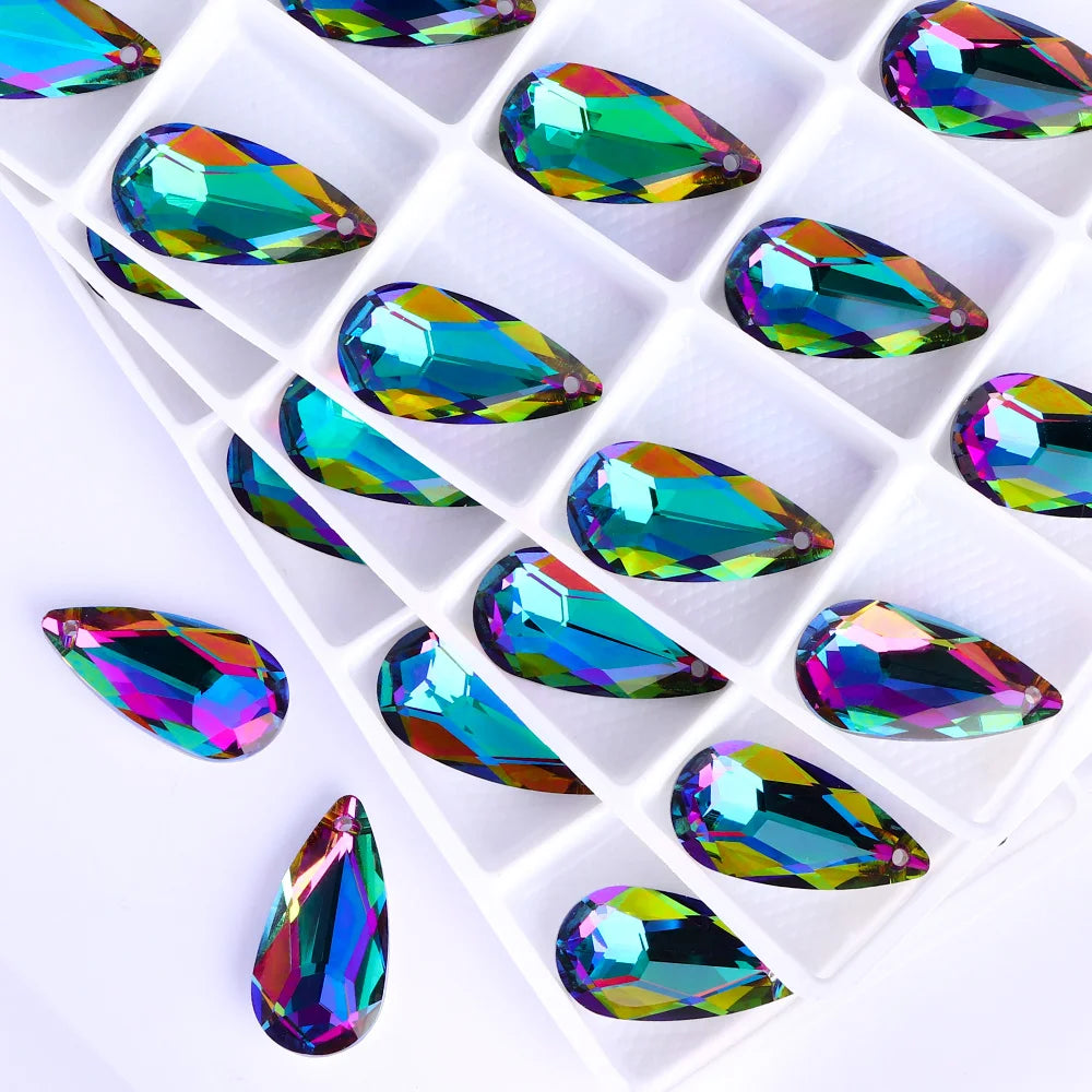 Drop Single Hole Pointed Back Glass Rhinestone 12x24mm 15 Colors by Yiben
