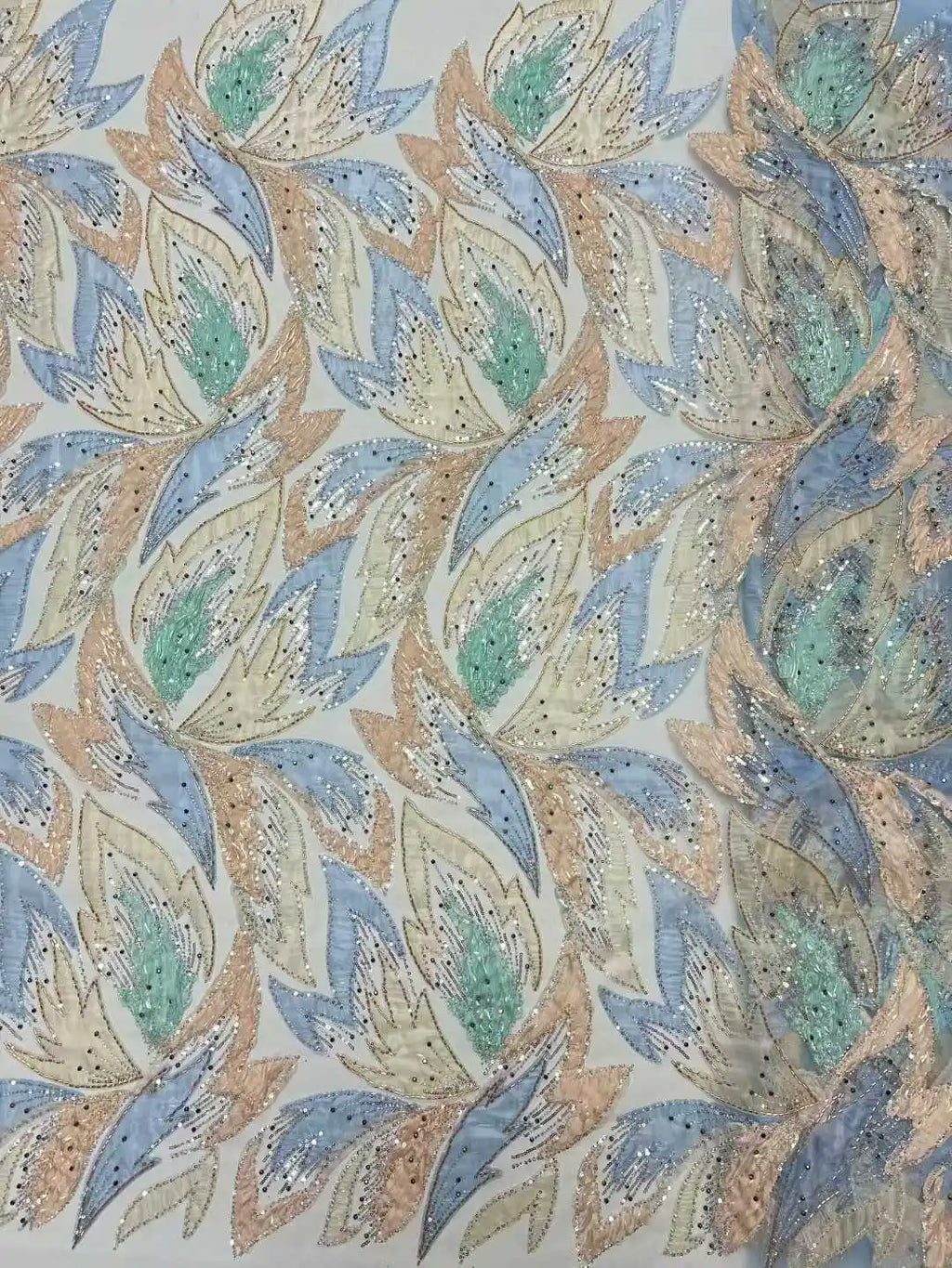 Handmade Beaded Sequins African Lace Fabric by Yiben (7 Colors, 5 Yards)