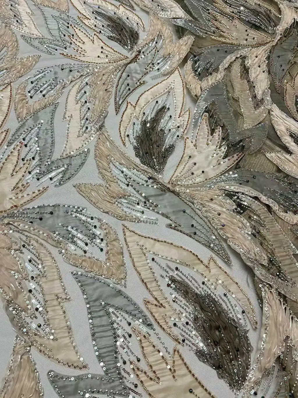 Handmade Beaded Sequins African Lace Fabric by Yiben (7 Colors, 5 Yards)