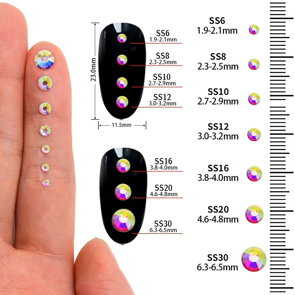 SS6-SS20 Mix Size Boxed Non-Hotfix Rhinestones by Yiben (33 Colors)
