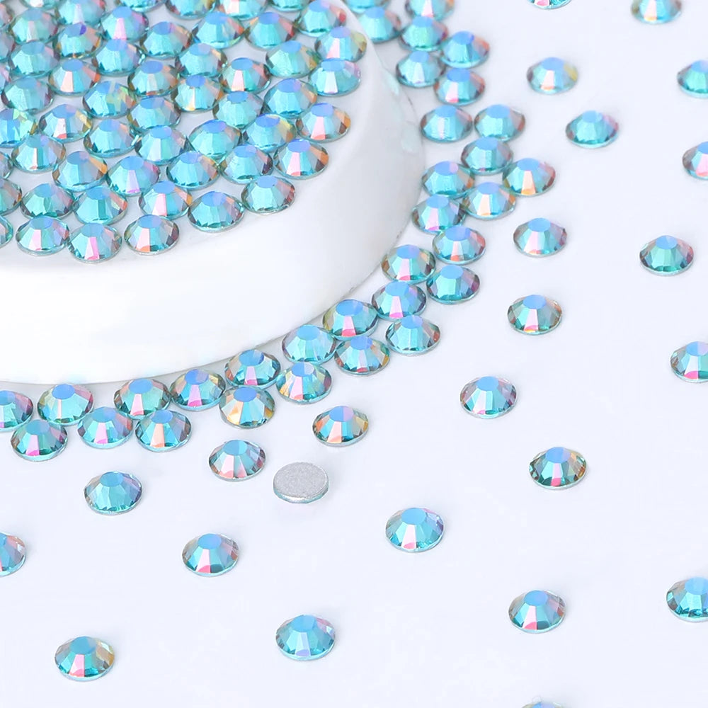 SS6-SS30 High-Shine Champagne Aquamarine Non-Hotfix Flat Rhinestones by Yiben