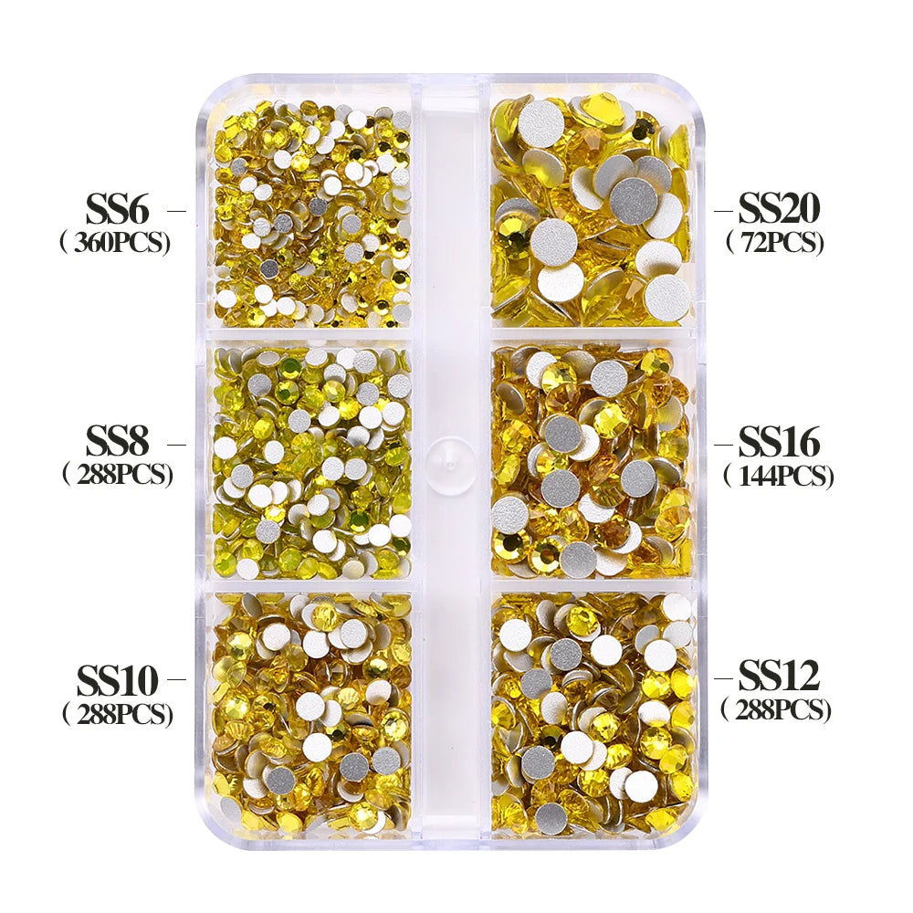 SS6-SS20 Mix Size Boxed Non-Hotfix Rhinestones by Yiben (33 Colors)