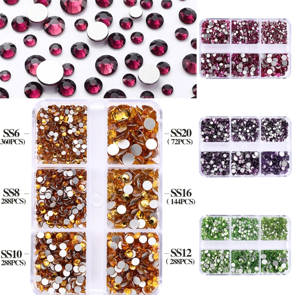 SS6-SS20 Mix Size Boxed Non-Hotfix Rhinestones by Yiben (33 Colors)