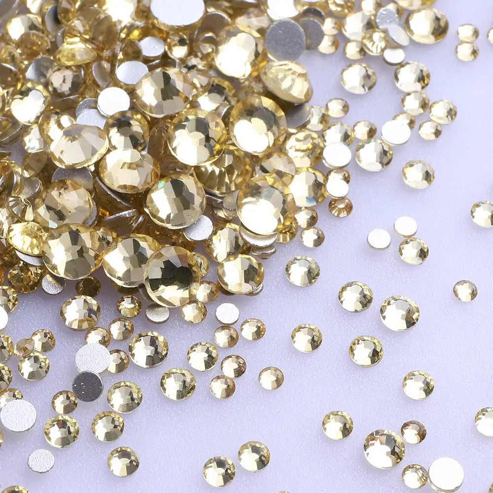SS3-SS20 Mix Size Gold Flatback Non-Hotfix Rhinestones by Yiben (33 Colors)