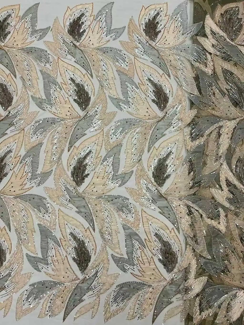 Handmade Beaded Sequins African Lace Fabric by Yiben (7 Colors, 5 Yards)