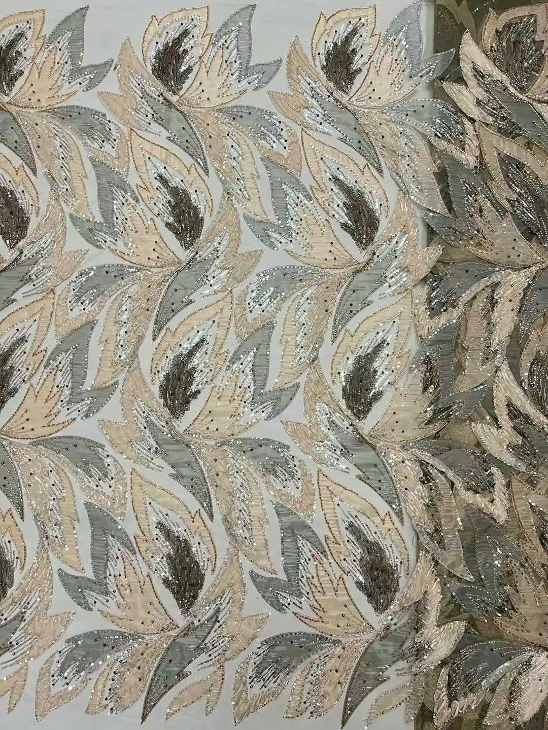Handmade Beaded Sequins African Lace Fabric by Yiben (7 Colors, 5 Yards)