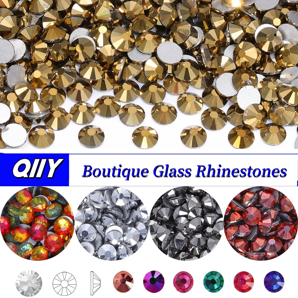 Various Size Glass Flatback Rhinestones SS10-SS12 (36 Colors) by Yiben