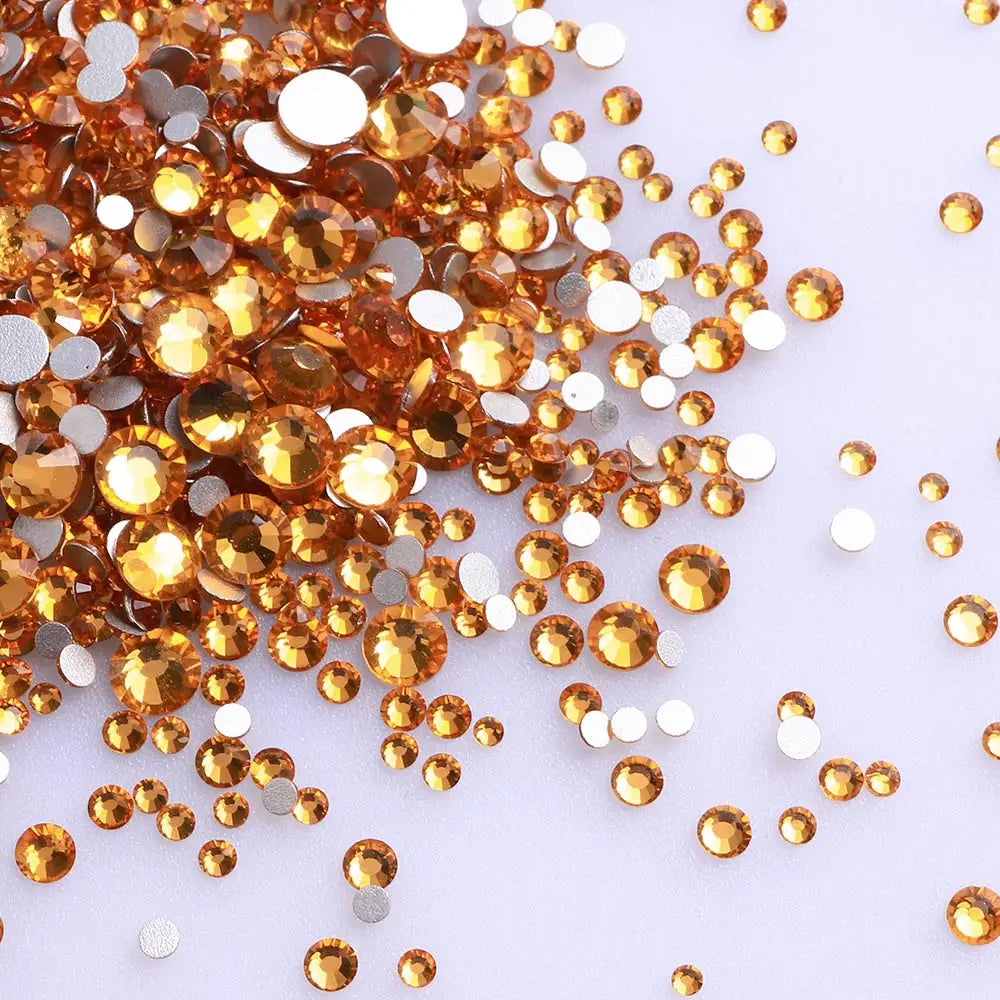 SS3-SS20 Mix Size Gold Flatback Non-Hotfix Rhinestones by Yiben (33 Colors)