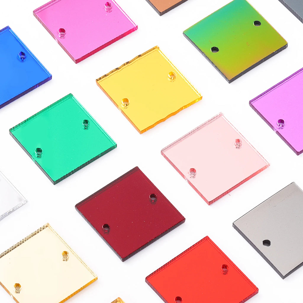 Square Acrylic Flatback Mirror Sewing Rhinestones 50Pcs (17 Colors) by Yiben