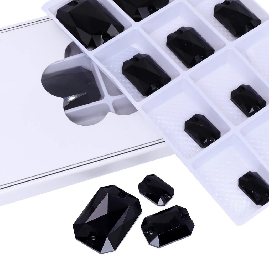 Emerald Cut Glass Sew-On Rhinestones by Yiben (3 Colors, Mix Size)