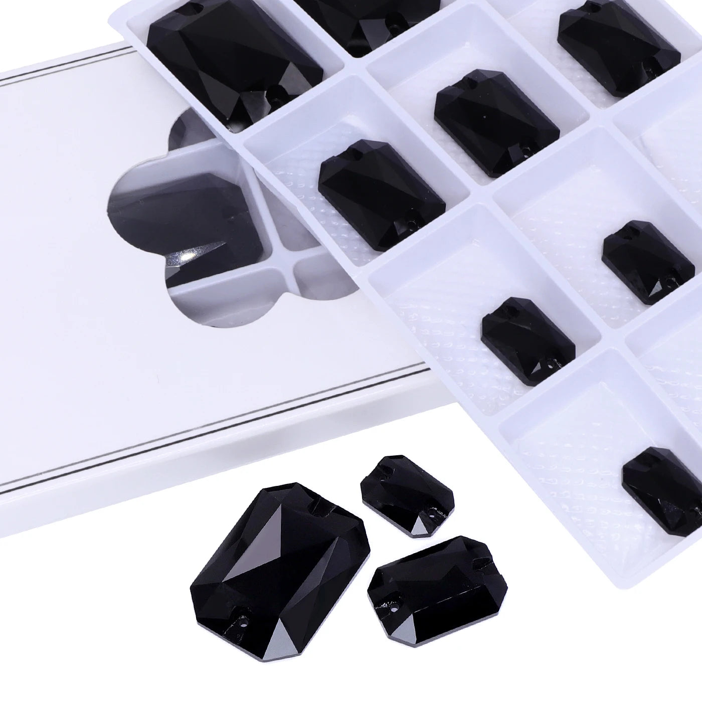 Emerald Cut Glass Sew-On Rhinestones by Yiben (3 Colors, Mix Size)