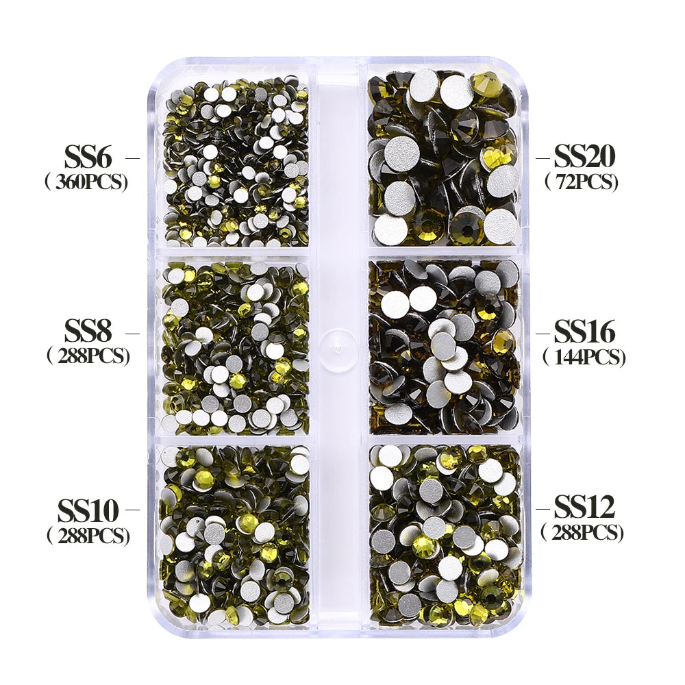 SS6-SS20 Mix Size Boxed Non-Hotfix Rhinestones by Yiben (33 Colors)