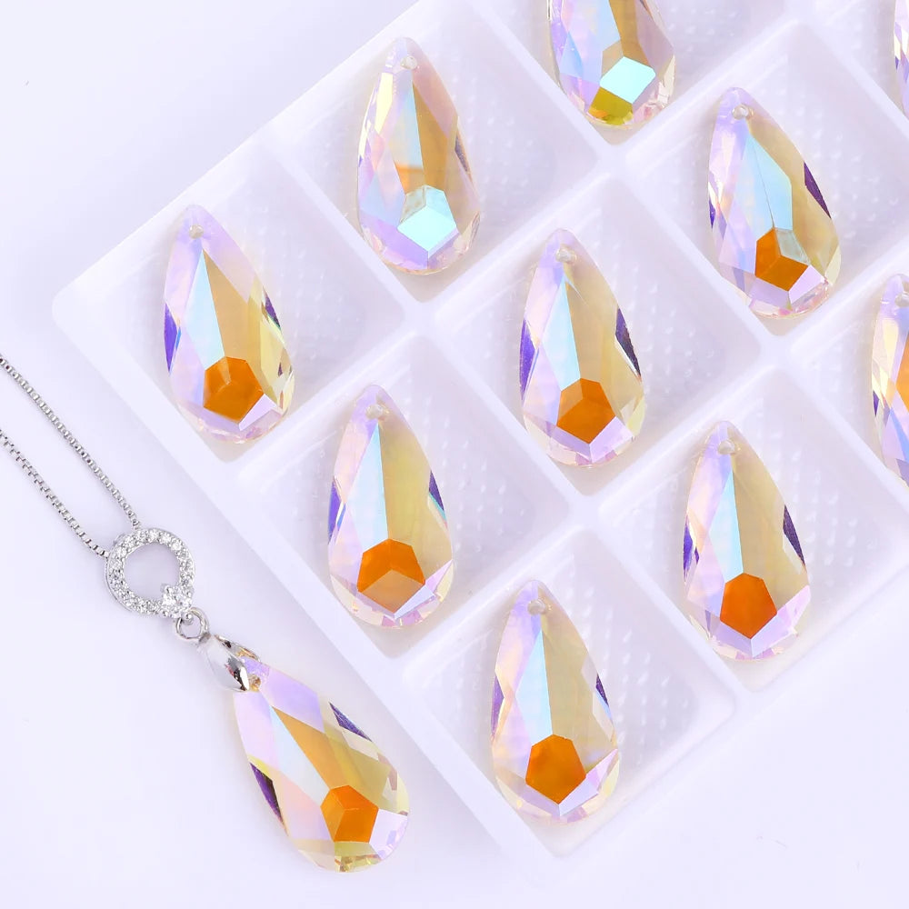 Drop Single Hole Pointed Back Glass Rhinestone 12x24mm 15 Colors by Yiben