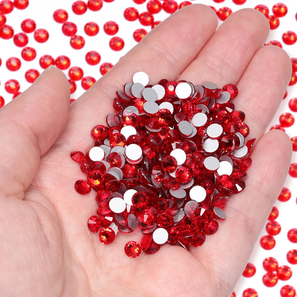 Red Series Silver Bottom Non Hotfix Round Rhinestones (SS3-SS60) by Yiben