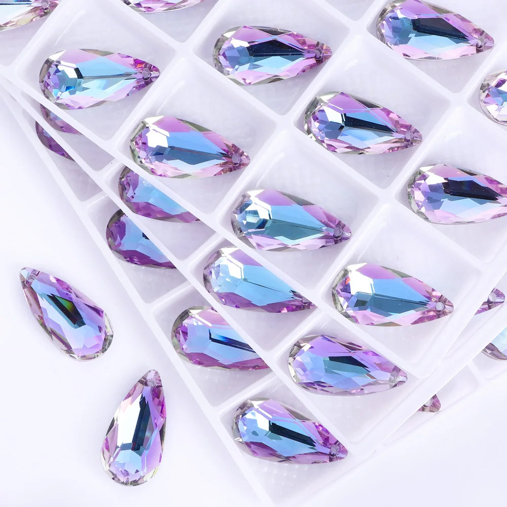 Drop Single Hole Pointed Back Glass Rhinestone 12x24mm 15 Colors by Yiben