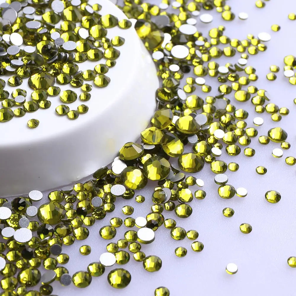 SS3-SS20 Mix Size Gold Flatback Non-Hotfix Rhinestones by Yiben (33 Colors)