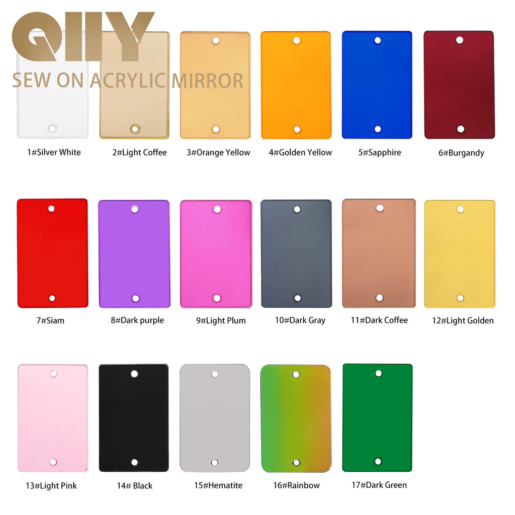 Rectangle Acrylic Rhinestones Sew-On by Yiben (17 Colors, 3 Sizes)