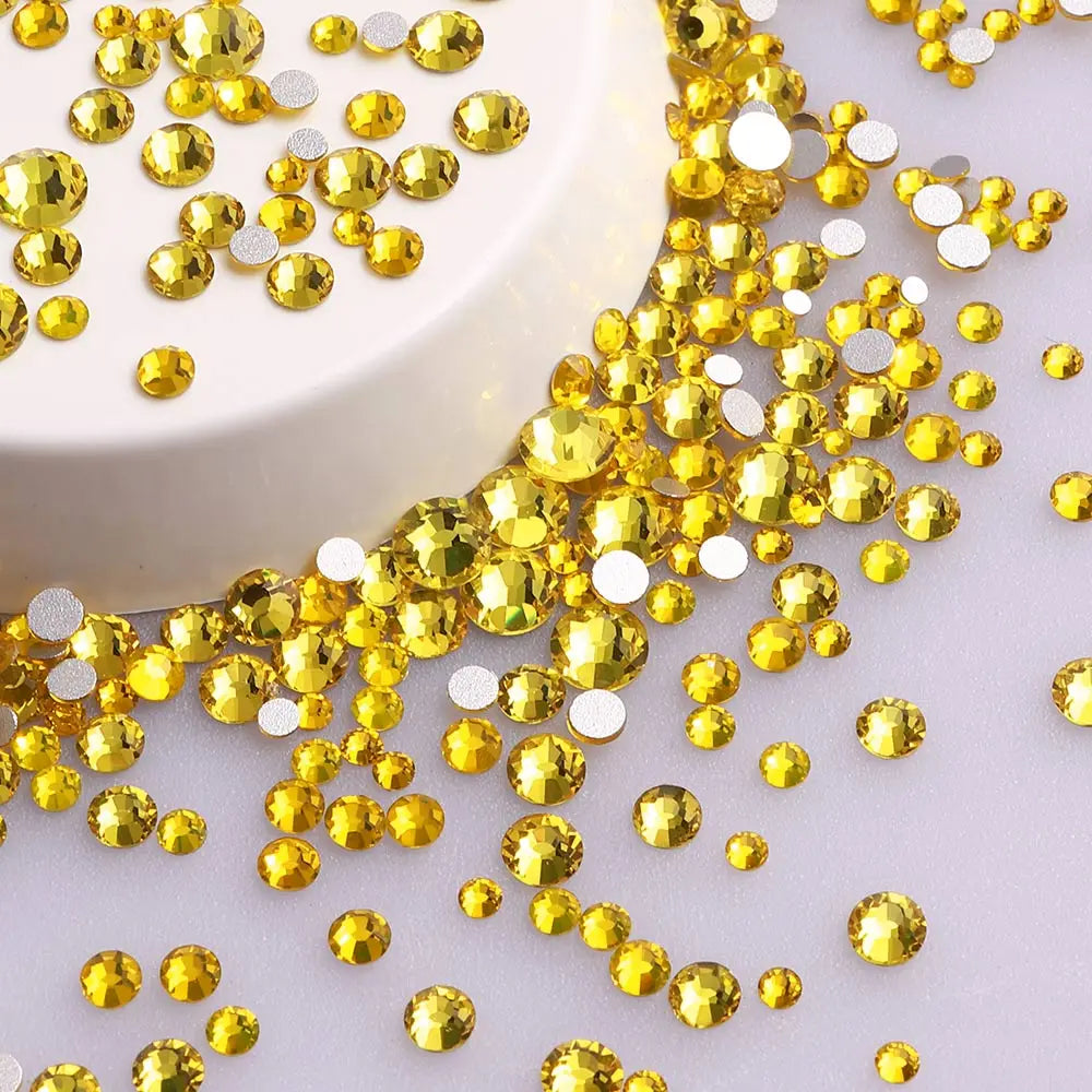 SS3-SS20 Mix Size Gold Flatback Non-Hotfix Rhinestones by Yiben (33 Colors)