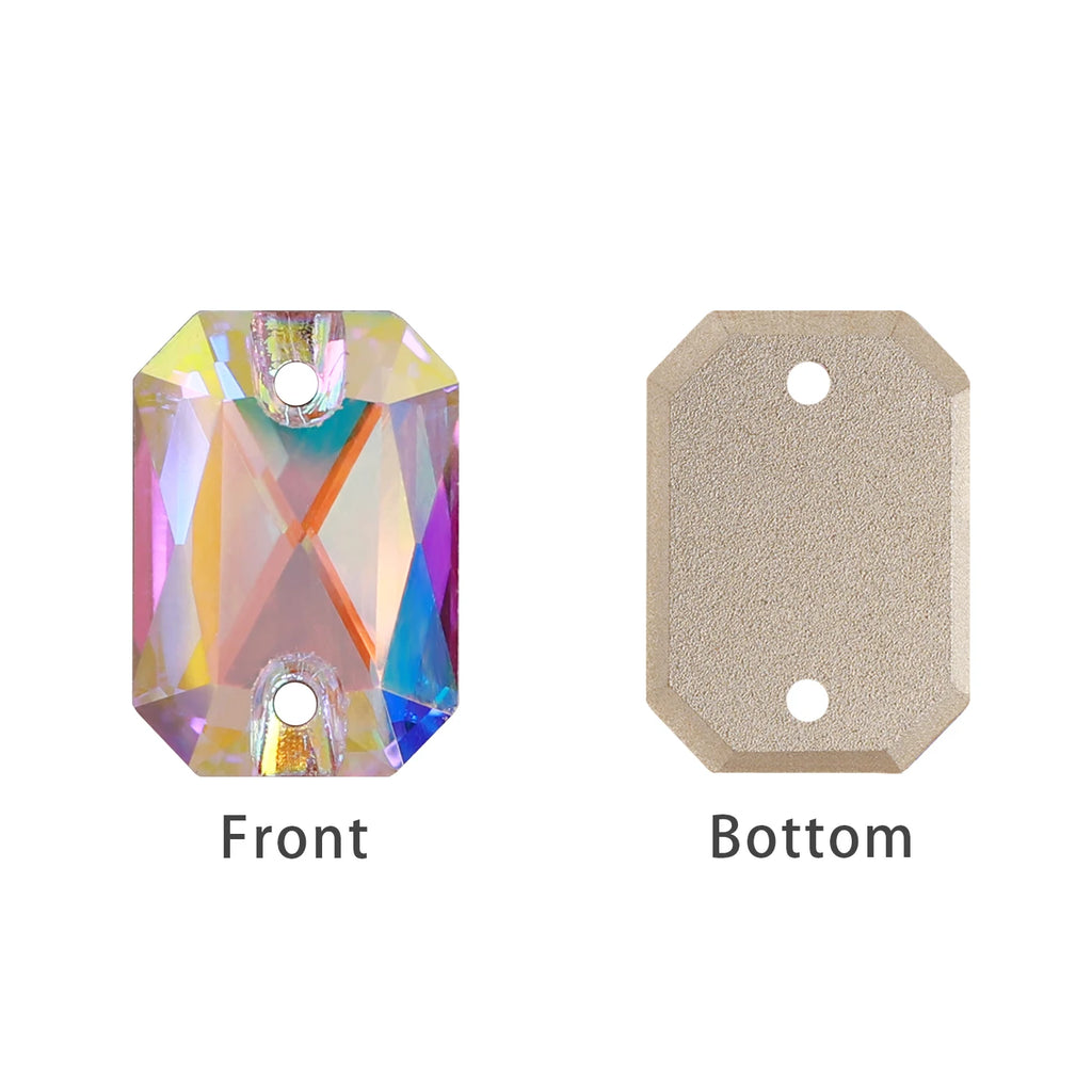 Emerald Cut Glass Sew-On Rhinestones by Yiben (3 Colors, Mix Size)
