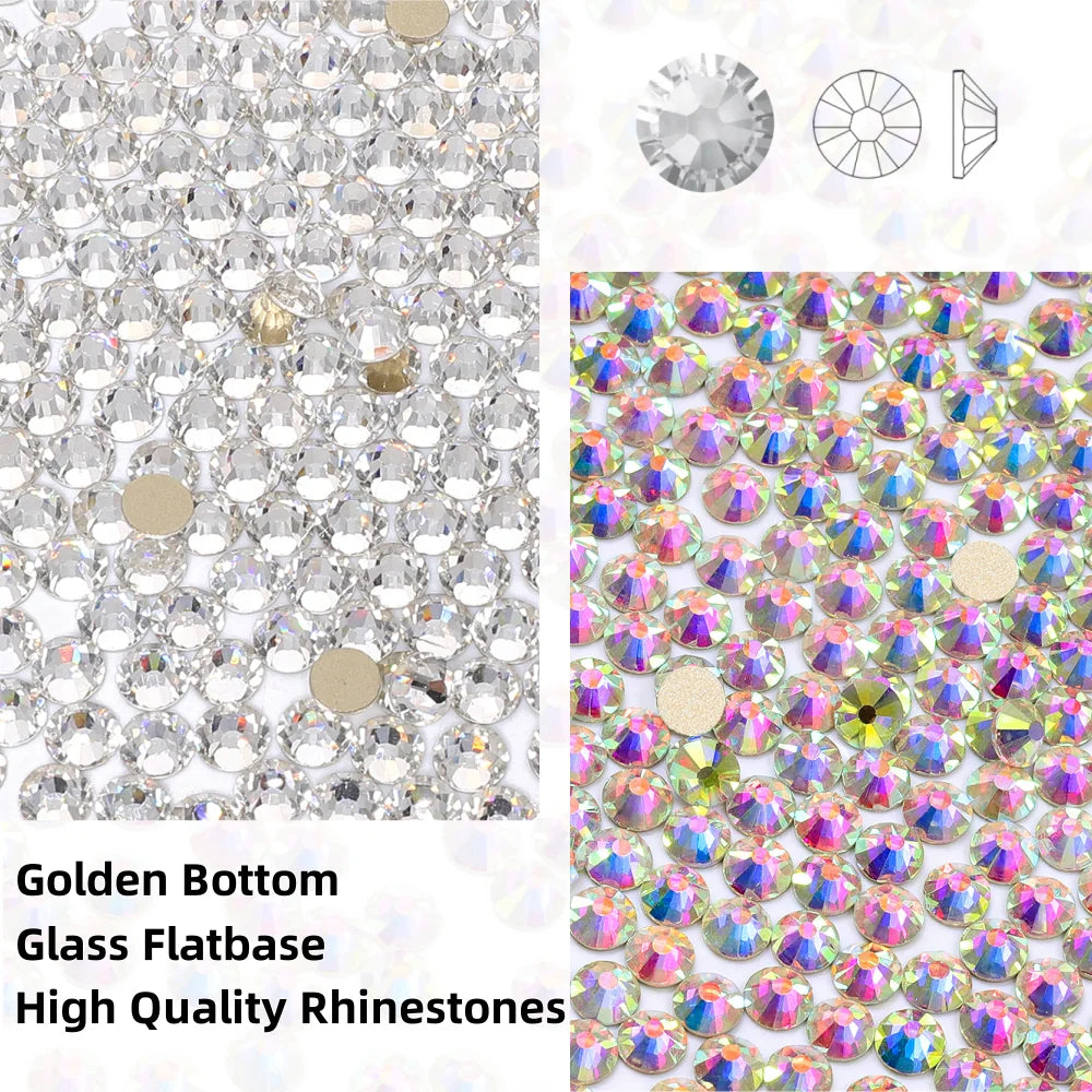 Golden Bottom Glass Round Rhinestones Non Hotfix SS3-SS60 (2 Colors) by Yiben