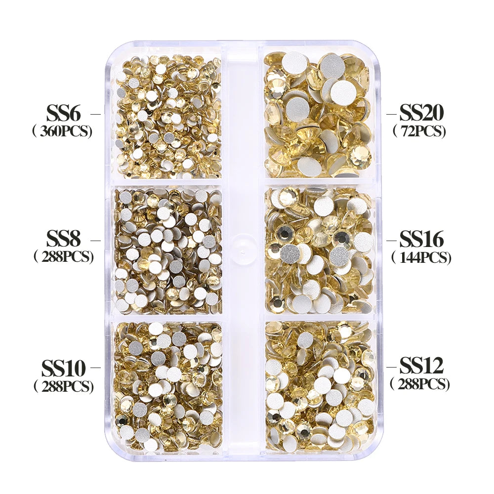 SS6-SS20 Mix Size Boxed Non-Hotfix Rhinestones by Yiben (33 Colors)