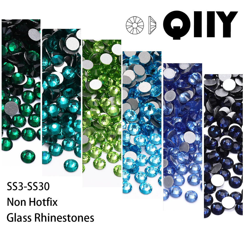 Green/Blue-Based Glass Non Hotfix Rhinestones SS3-SS30 (10 Colors) by Yiben