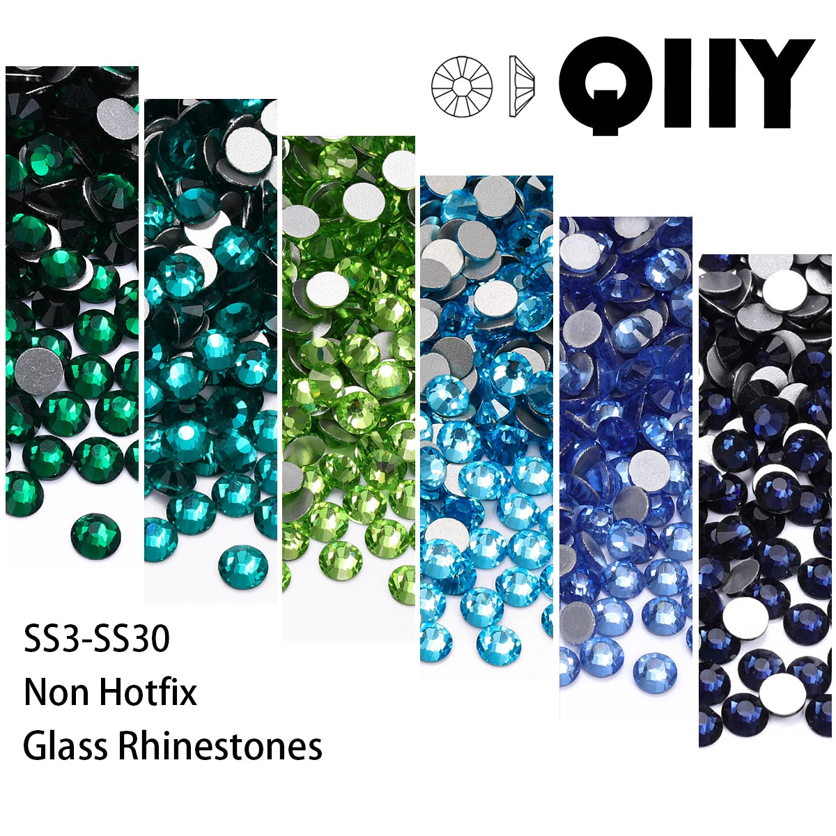 Green/Blue-Based Glass Non Hotfix Rhinestones SS3-SS30 (10 Colors) by Yiben