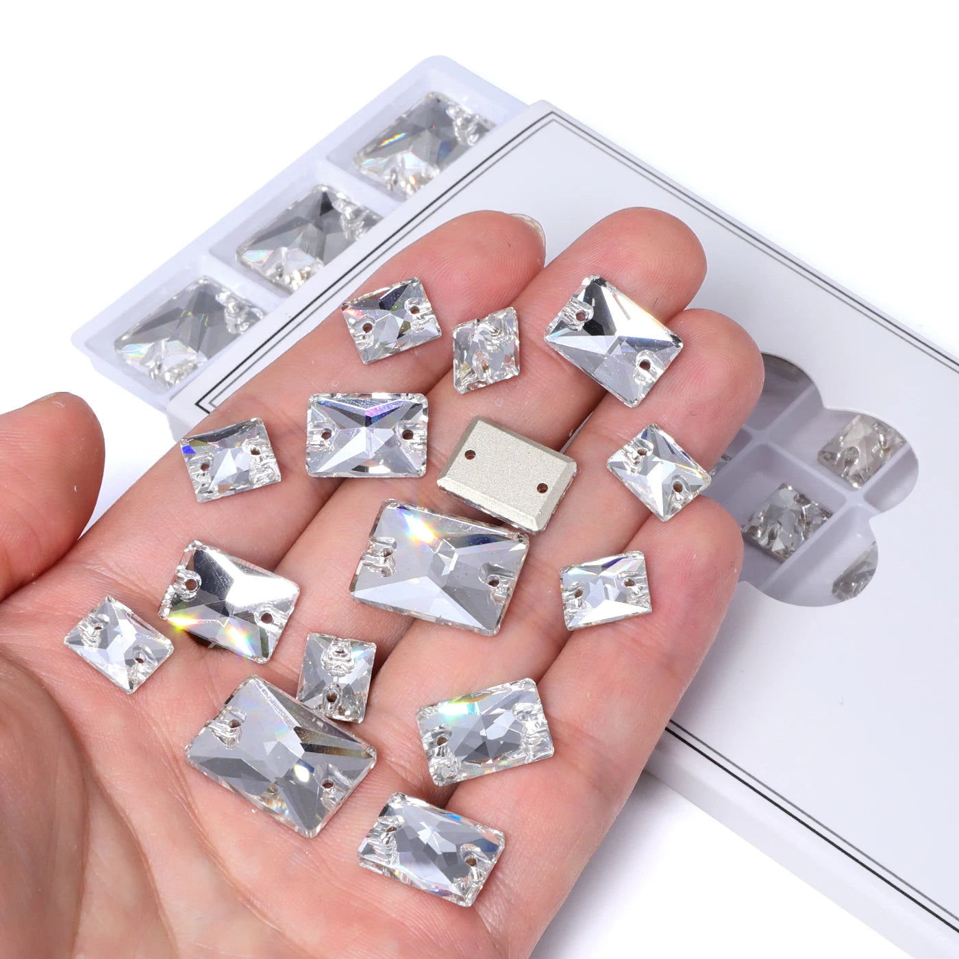 Rectangle Glass Sew-On Rhinestones by Yiben (3 Colors, Mix Size)