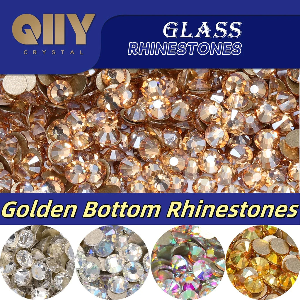 Golden Bottom Glass Non Hotfix Rhinestones SS3-SS30 (8 Colors) by Yiben