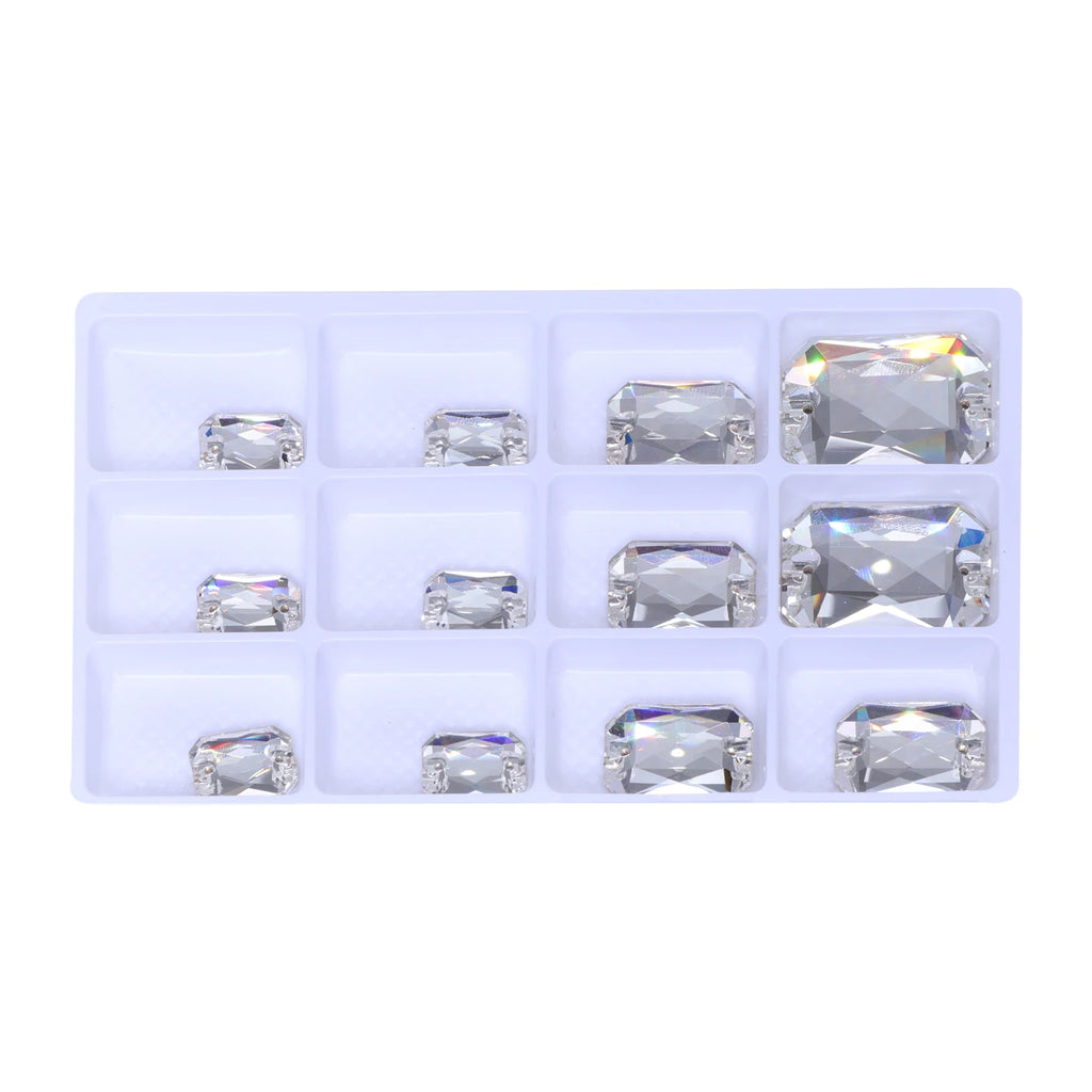 Emerald Cut Glass Sew-On Rhinestones by Yiben (3 Colors, Mix Size)
