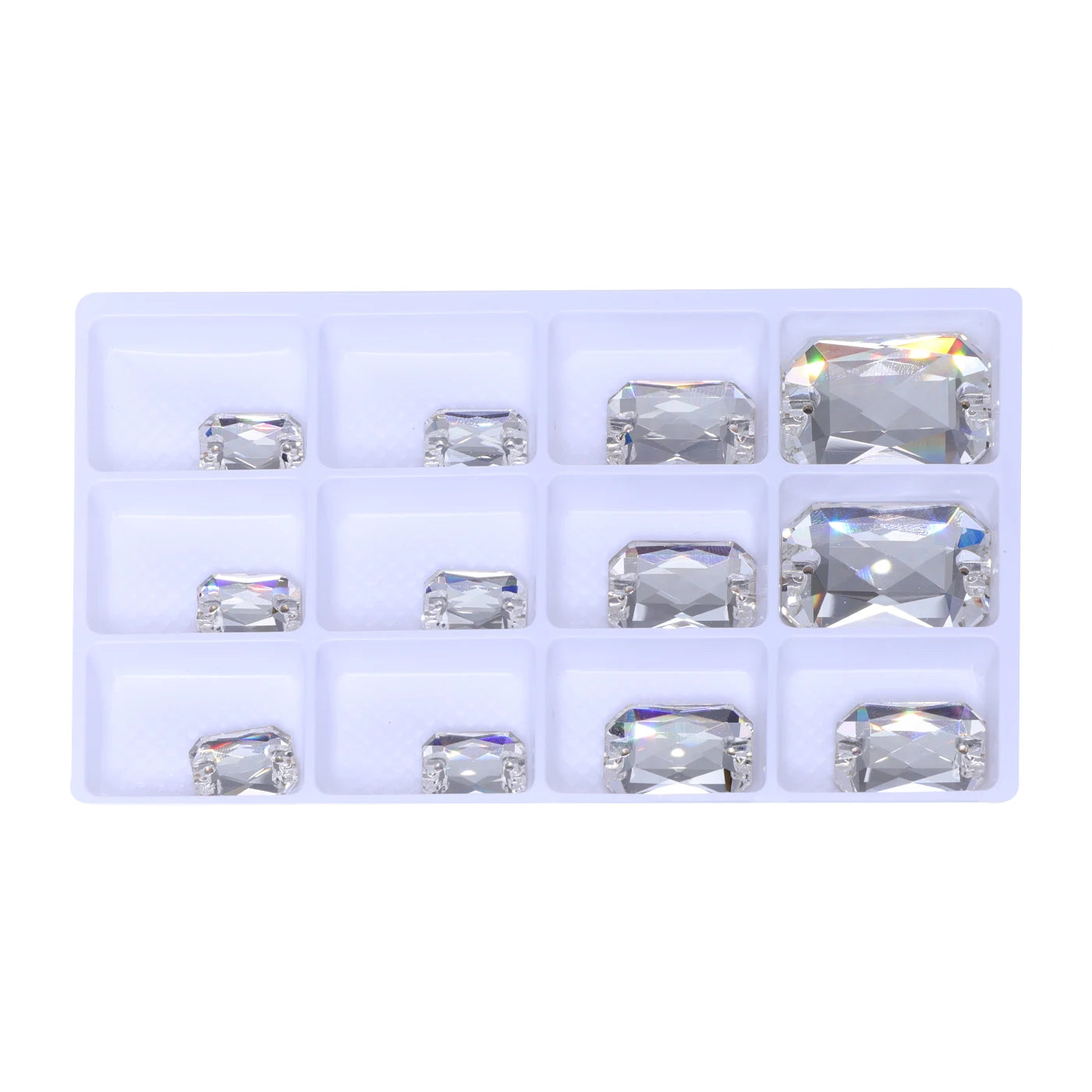 Emerald Cut Glass Sew-On Rhinestones by Yiben (3 Colors, Mix Size)