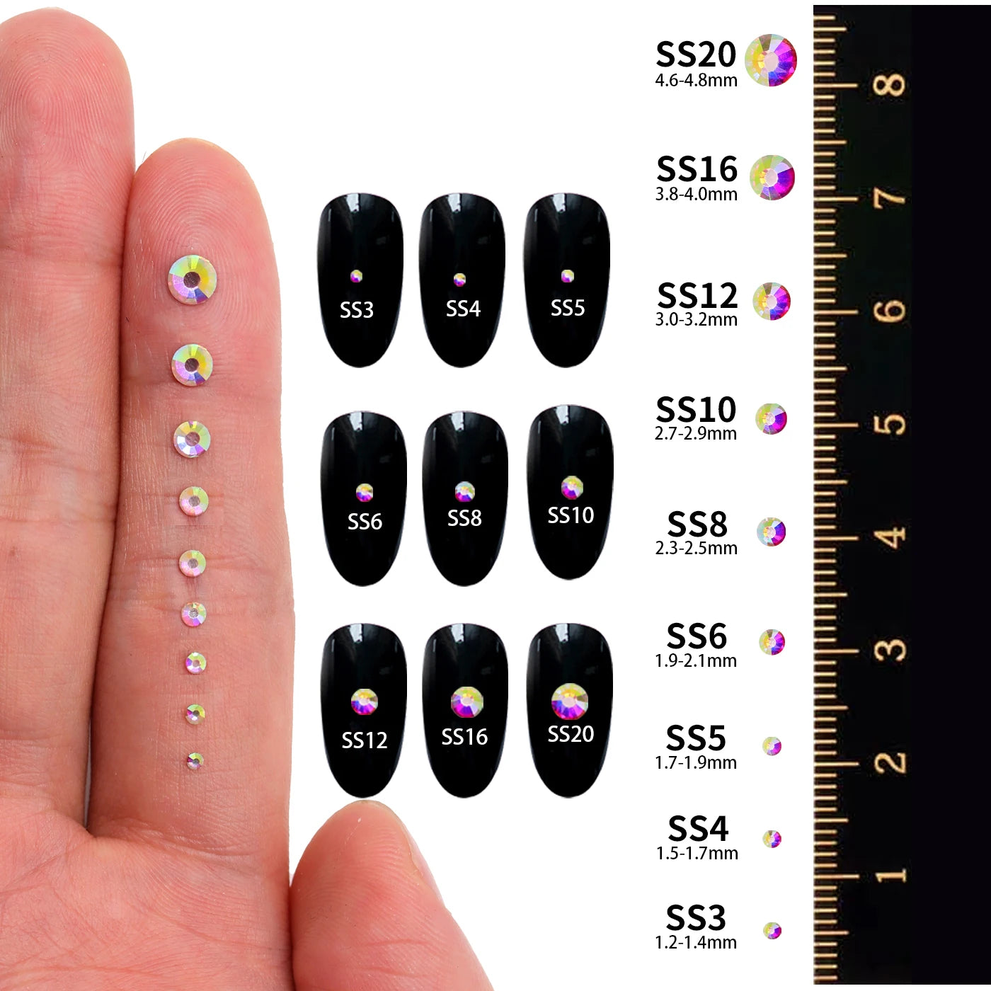 3000Pcs Mix Size Flatbase Glass Rhinestones Non Hotfix Crystal by Yiben
