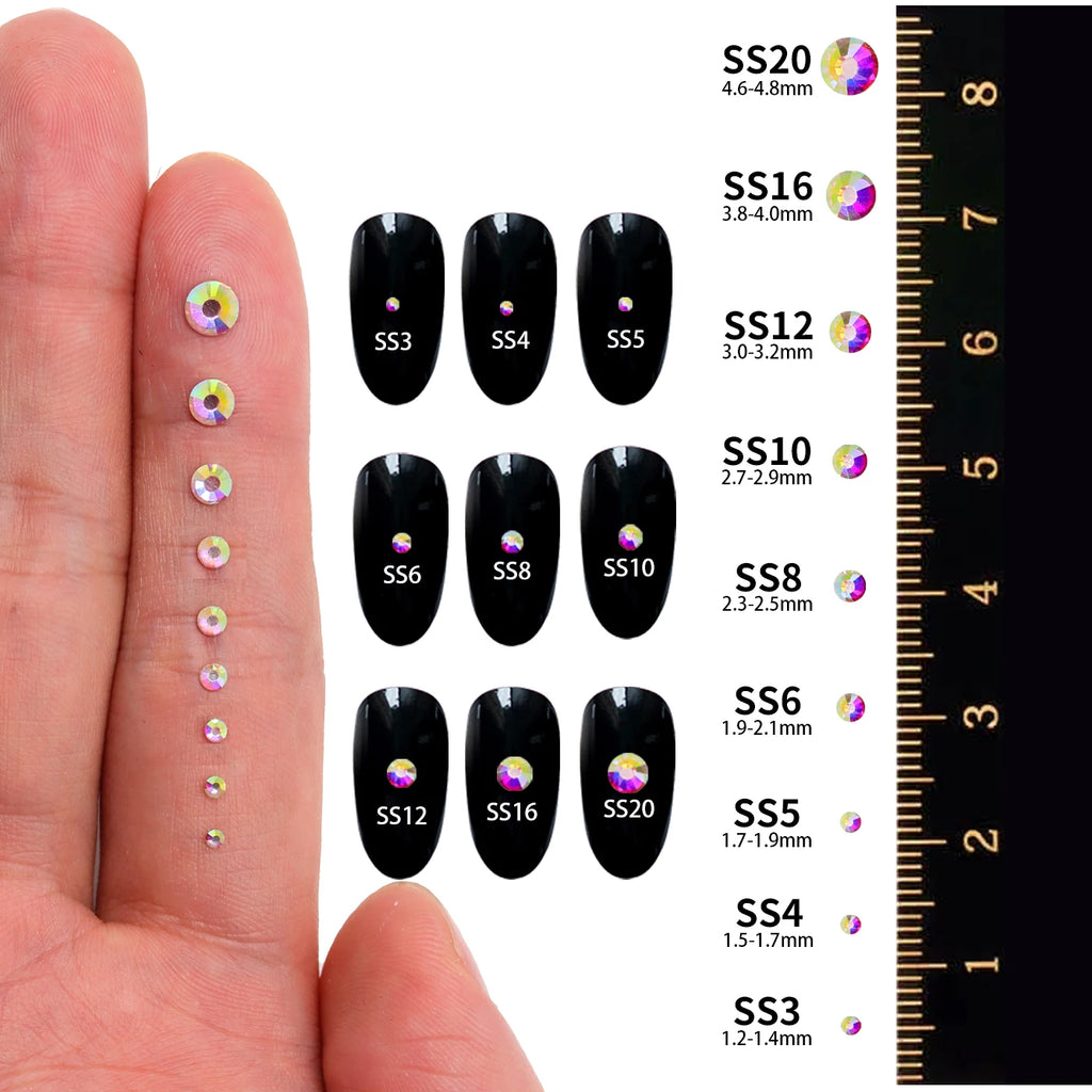 SS3-SS20 Mix Size Gold Flatback Non-Hotfix Rhinestones by Yiben (33 Colors)